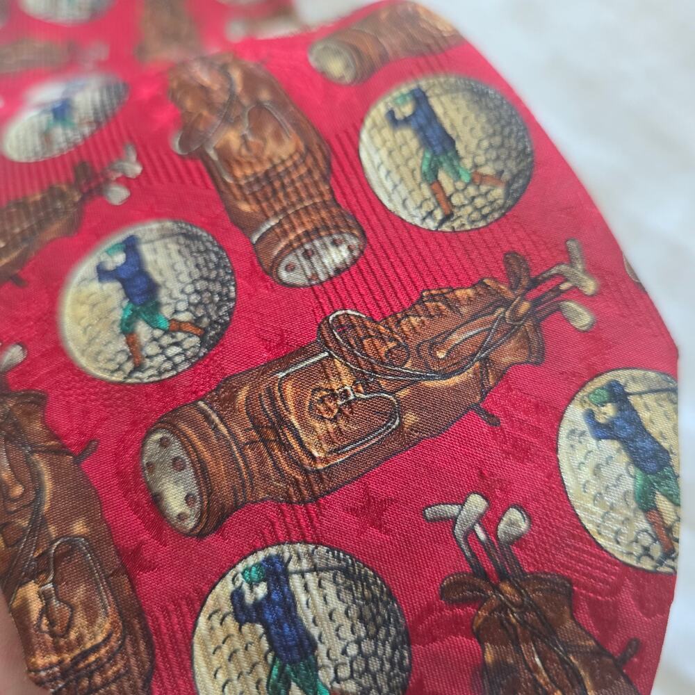 Robert Talbott Mens Golf Tie Hand Sewn Silk Red Burgundy Made in USA - Picture 4 of 5